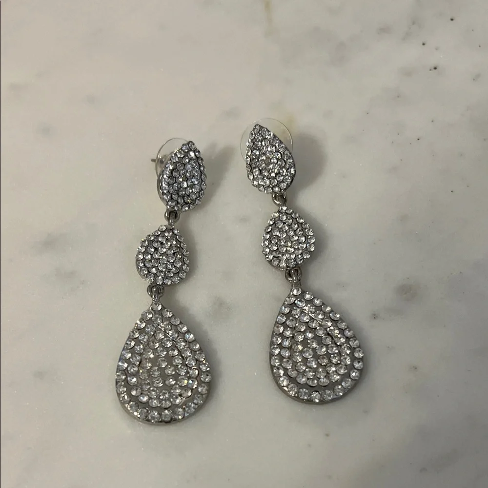 Silver Crystal Teardrop Drop Earrings - Women Jewelry